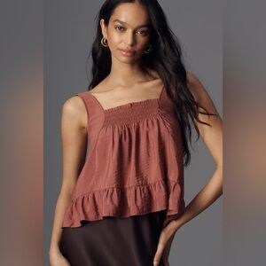 ✨ Anthropologie Smocked Ruffle-Hem Swing Tank Top Sz L